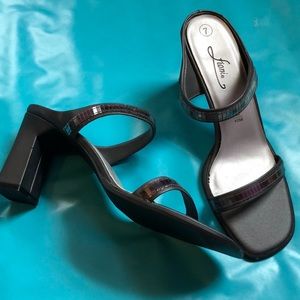 Dark gray beaded strap sandals